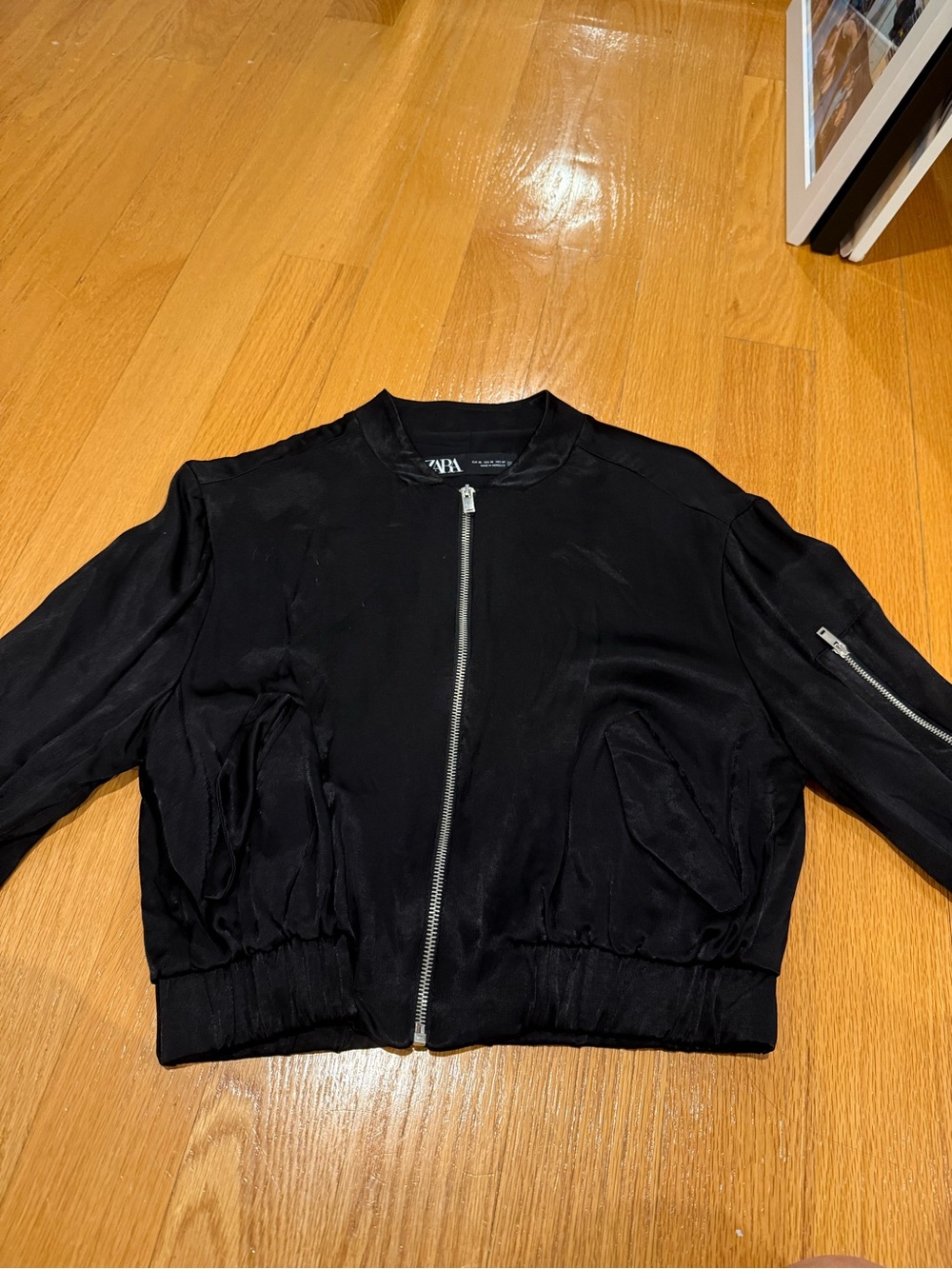Zara Black Bomber Jacket with Silver Zip